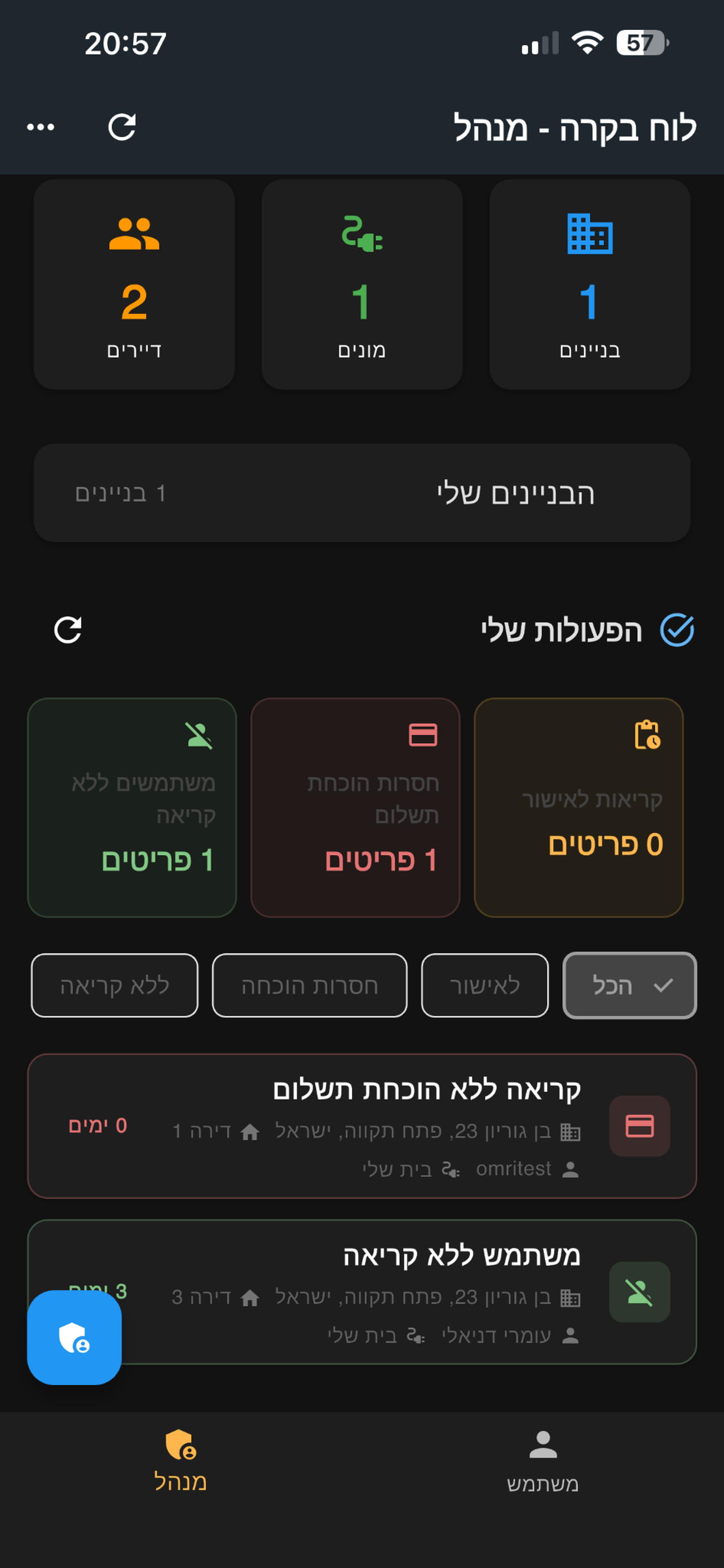 ניהול משתמשים